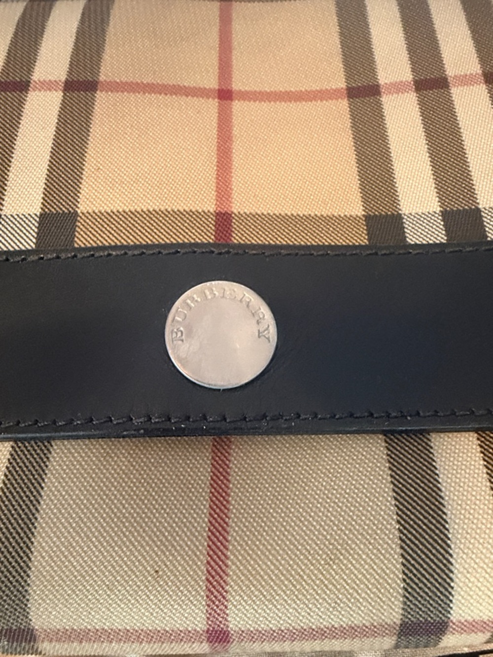 Burberry Beige Check Canvas Shoulder Bag with Black Trim - Picture 5 of 16